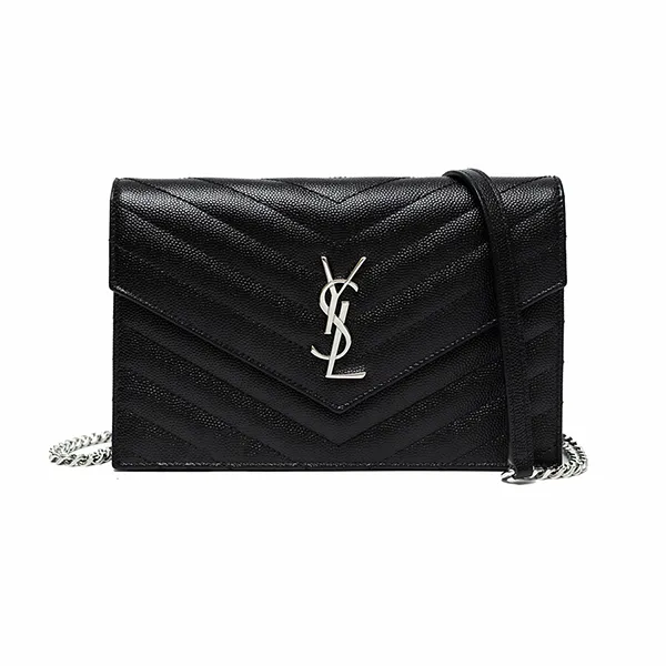 Túi Đeo Chéo YSL Yves Saint Laurent Monogram Envelope Wallet On Chain Silver Màu Đen Size 19