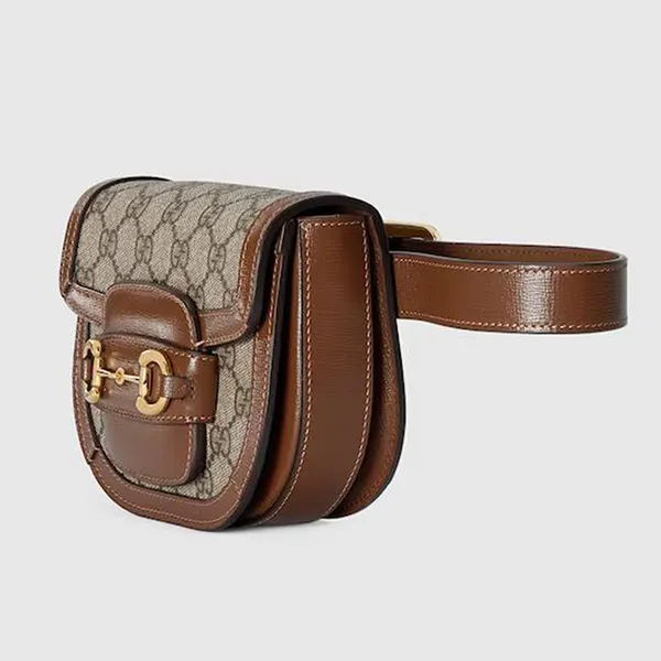 Túi Đeo Hông Gucci Horsebit 1955 GG Canvas Rounded Belt Bag Màu Nâu