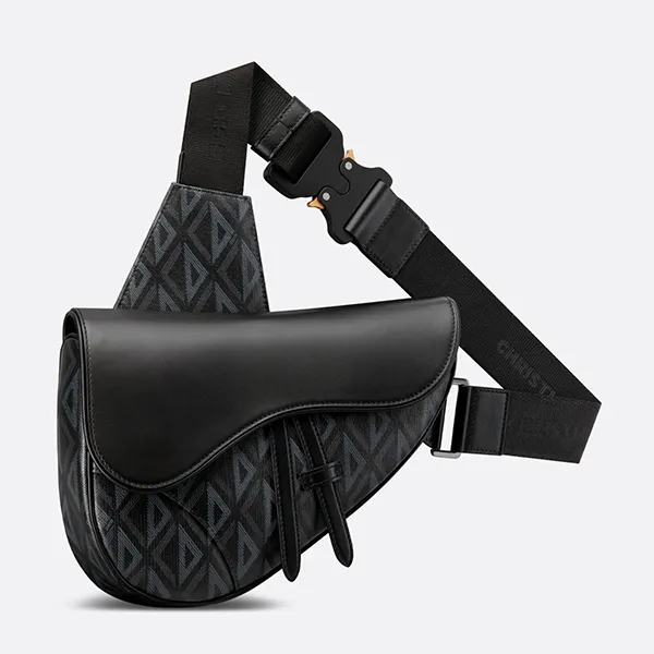 Túi Đeo Vai Nam Dior Saddle CD Diamond Canvas Grained Calfskin Black Màu Đen - Túi xách - Vua Hàng Hiệu
