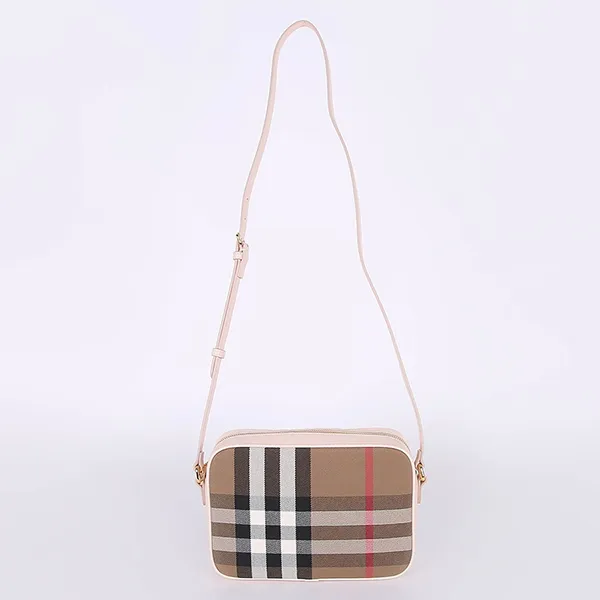 Túi Đeo Vai Nữ Burberry Check & Leather Camera Bag Pale Cameo Phối Màu - Túi xách - Vua Hàng Hiệu