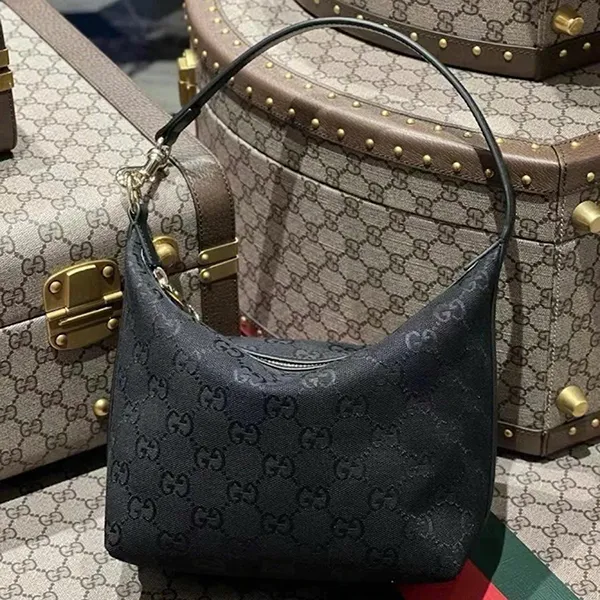 Túi Đeo Vai Nữ Gucci Jacquard Fabric Shoulder Bag In Black Màu Đen