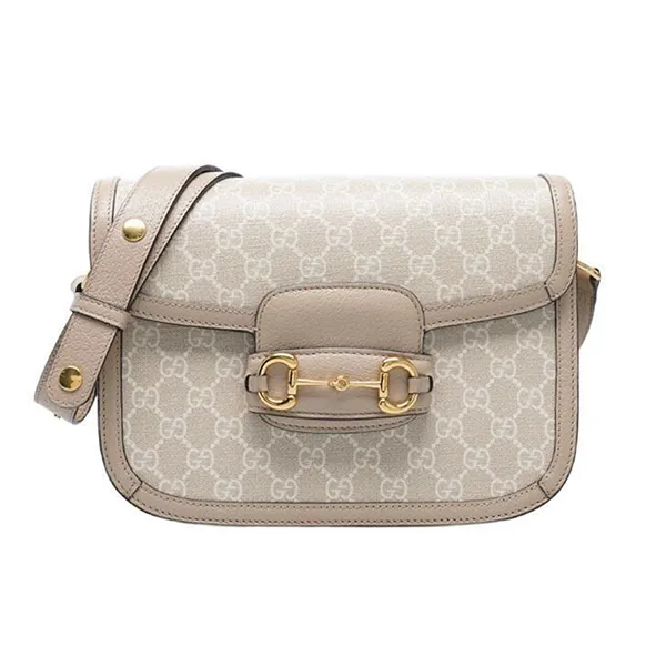 Túi Đeo Vai Nữ Gucci Supreme 1955 Horsebit Medium Shoulder Bag Màu Be