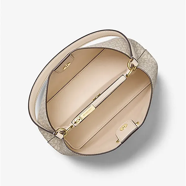 Túi Đeo Vai Nữ Michael Kors MK Pratt Medium Signature Logo And Metallic Shoulder Bag 35F4G3FS2B Màu Trắng Kem
