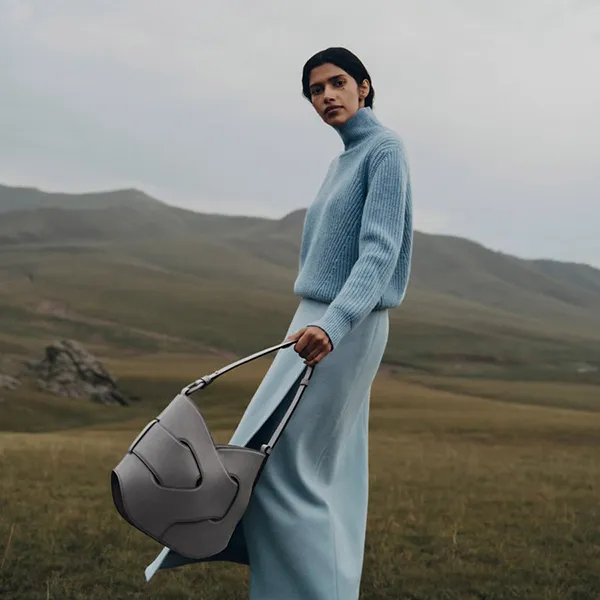 Túi Đeo Vai Nữ Polène Nodde Hobo Edition Smooth Stone Màu Ghi