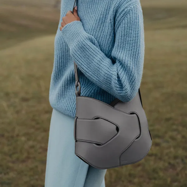 Túi Đeo Vai Nữ Polène Nodde Hobo Edition Smooth Stone Màu Ghi