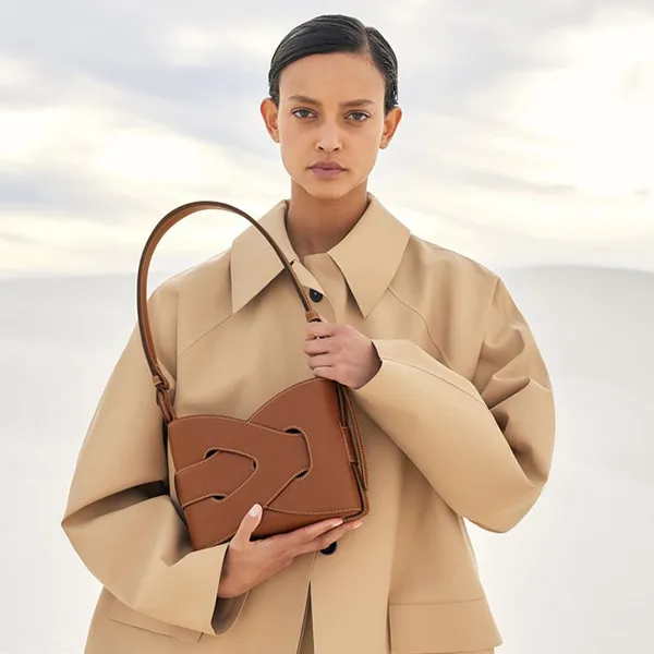 Túi Đeo Vai Nữ Polène Noodles Smooth Leather Shoulder Bags Cognac Màu Nâu