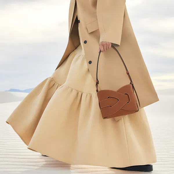 Túi Đeo Vai Nữ Polène Noodles Smooth Leather Shoulder Bags Cognac Màu Nâu