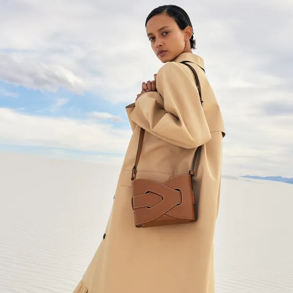 Túi Đeo Vai Nữ Polène Noodles Smooth Leather Shoulder Bags Cognac Màu Nâu