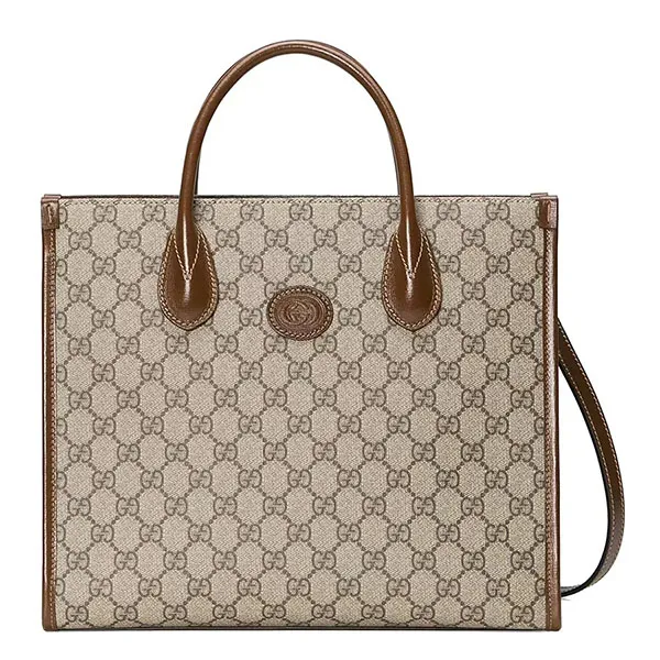Túi Tote Nữ Gucci GG Supreme Small Tote Bag Màu Nâu Be Size 31