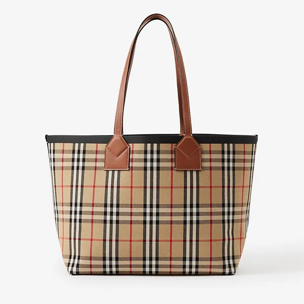 Túi Tote Nữ Burberry London Medium Check Cotton Tote Briar Wood 80662231 Màu Nâu - Túi xách - Vua Hàng Hiệu