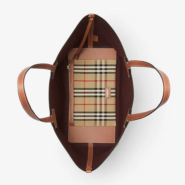 Túi Tote Nữ Burberry London Medium Check Cotton Tote Briar Wood 80662231 Màu Nâu - Túi xách - Vua Hàng Hiệu