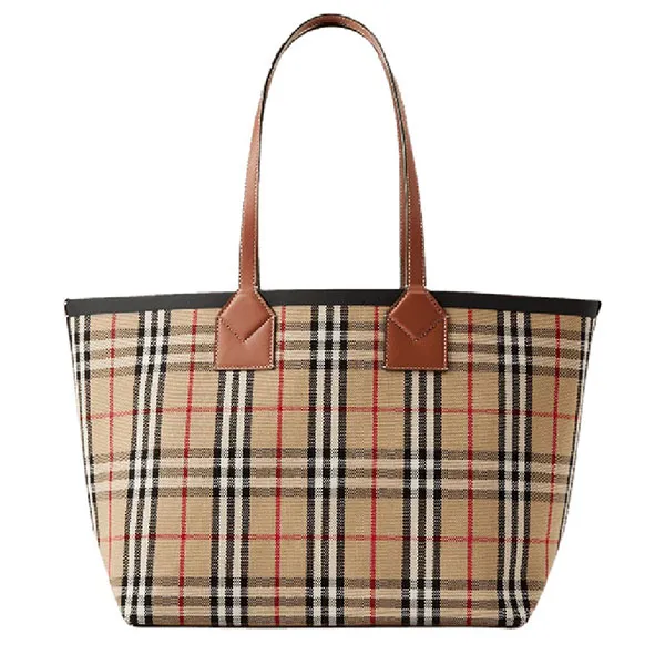 Túi Tote Nữ Burberry London Medium Check Cotton Tote Briar Wood 80662231 Màu Nâu - Túi xách - Vua Hàng Hiệu