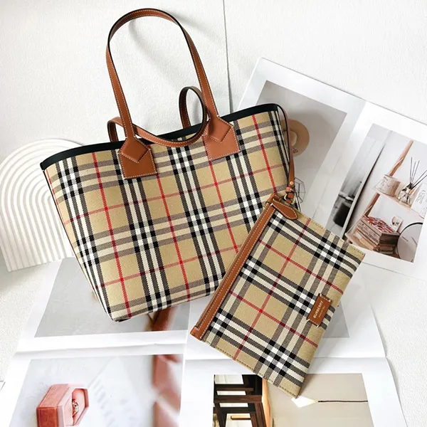 Túi Tote Nữ Burberry Medium London Bag Màu Be Kẻ (Kèm Ví) - Túi xách - Vua Hàng Hiệu
