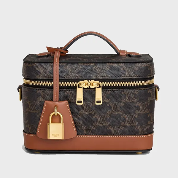 Túi Xách Nữ Celine Vanity In Triomphe Canvas And Calfskin 119462BZJ.04LU Màu Nâu Đen - Túi xách - Vua Hàng Hiệu