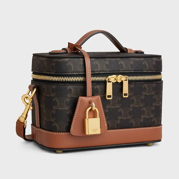 Túi Xách Nữ Celine Vanity In Triomphe Canvas And Calfskin 119462BZJ.04LU Màu Nâu Đen - Túi xách - Vua Hàng Hiệu
