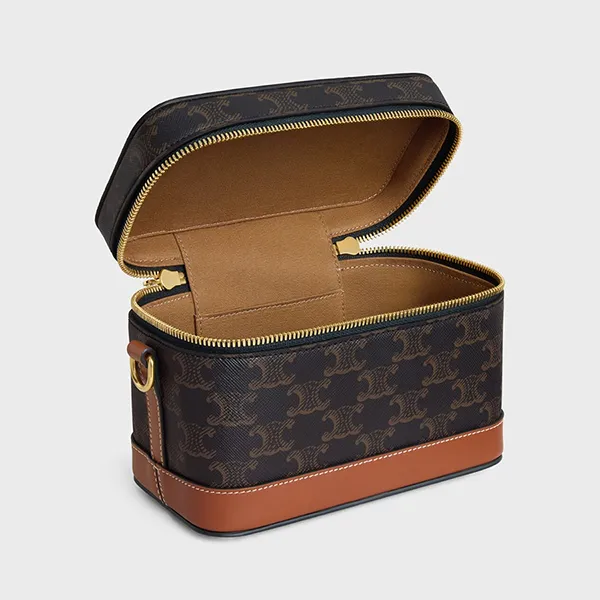 Túi Xách Nữ Celine Vanity In Triomphe Canvas And Calfskin 119462BZJ.04LU Màu Nâu Đen - Túi xách - Vua Hàng Hiệu