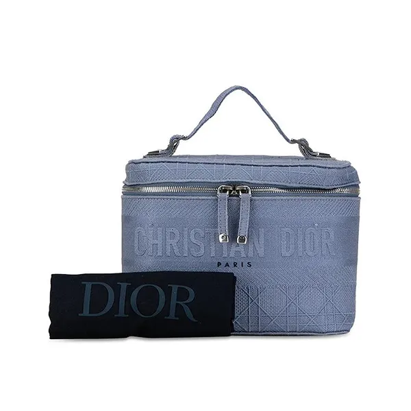 Túi Xách Nữ Dior Cannage Handbag Embroidered Travel Vanity Màu Xanh Blue - Túi xách - Vua Hàng Hiệu