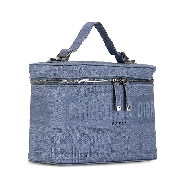 Túi Xách Nữ Dior Cannage Handbag Embroidered Travel Vanity Màu Xanh Blue - Túi xách - Vua Hàng Hiệu