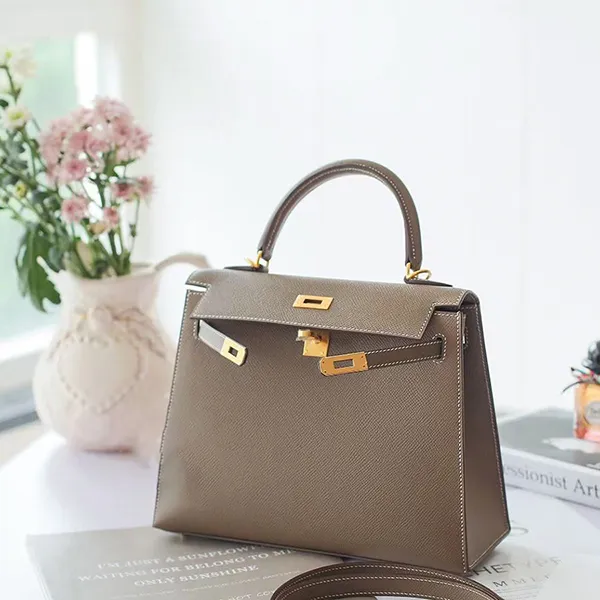 Túi Xách Nữ Hermès Kelly 25cm Etoupe Epsom Leather Gold Hardware Màu Nâu Xám