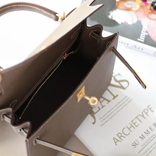 Túi Xách Nữ Hermès Kelly 25cm Etoupe Epsom Leather Gold Hardware Màu Nâu Xám