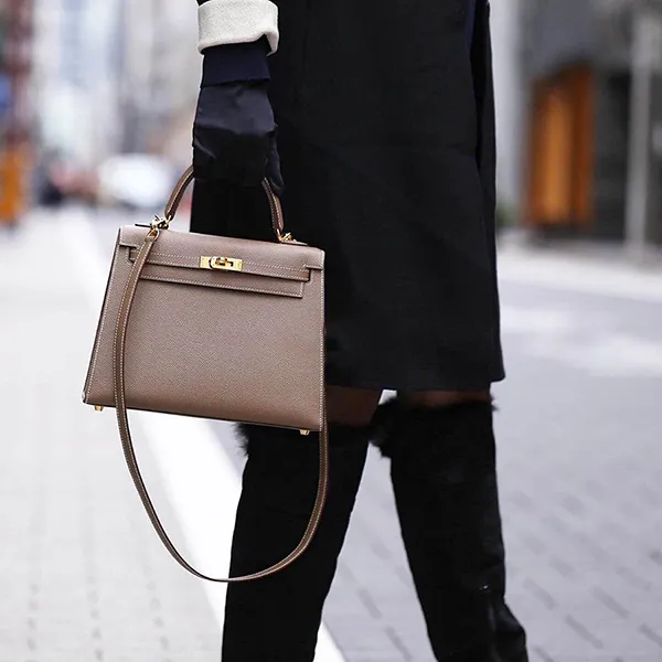 Túi Xách Nữ Hermès Kelly 25cm Etoupe Epsom Leather Gold Hardware Màu Nâu Xám