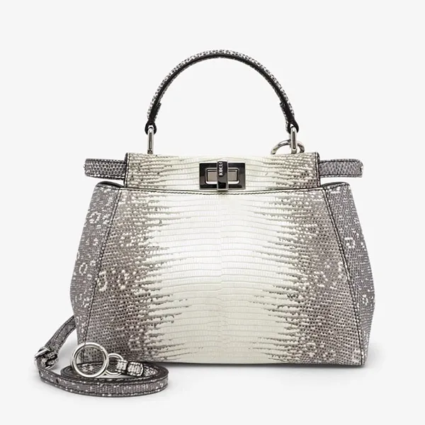 Túi Xách Tay Nữ Fendi Peekaboo Himalaya Lizard Leather Bag Màu Xám