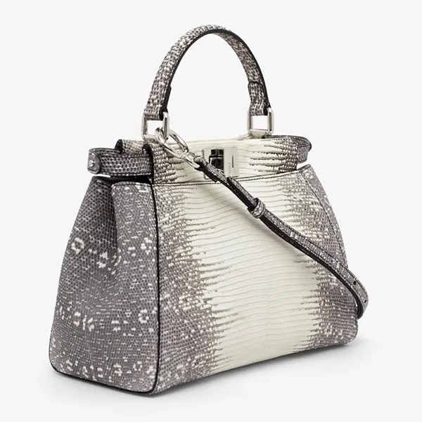 Túi Xách Tay Nữ Fendi Peekaboo Himalaya Lizard Leather Bag Màu Xám