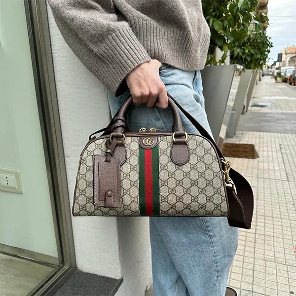 Túi Xách Tay Nữ Gucci Ophidia Medium GG Top Handle Bag Màu Be Nâu