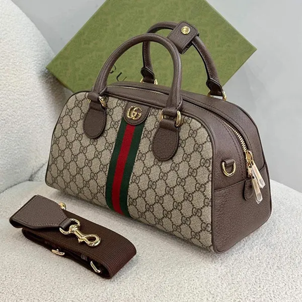 Túi Xách Tay Nữ Gucci Ophidia Medium GG Top Handle Bag Màu Be Nâu