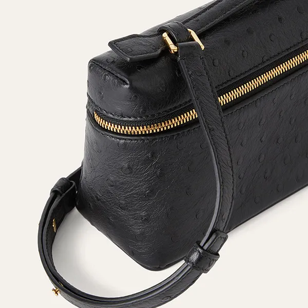 Túi Xách Tay Nữ Loro Piana Extra Pocket L19 Ostrich Leather Màu Đen - Túi xách - Vua Hàng Hiệu