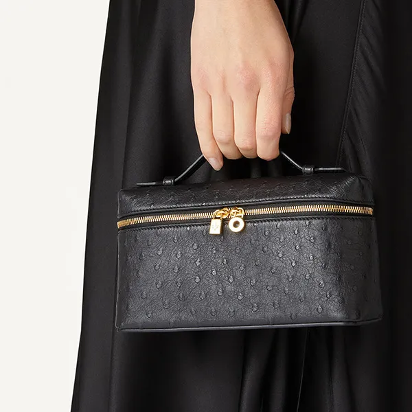 Túi Xách Tay Nữ Loro Piana Extra Pocket L19 Ostrich Leather Màu Đen - Túi xách - Vua Hàng Hiệu