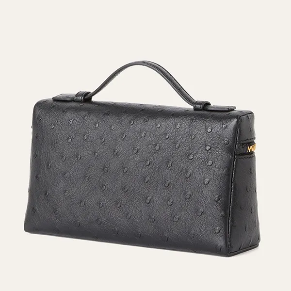 Túi Xách Tay Nữ Loro Piana Extra Pocket L19 Ostrich Leather Màu Đen - Túi xách - Vua Hàng Hiệu