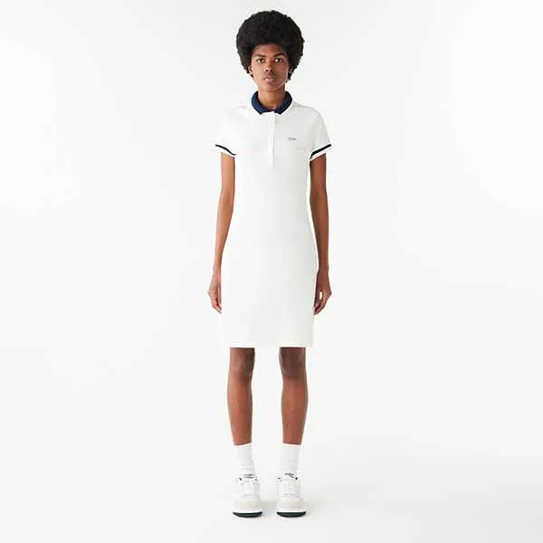 Váy Nữ Lacoste Wide Rib Knit Collar Polo Dress EF7284 10 EV0 Màu Trắng Size 36