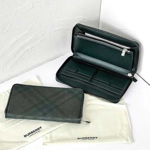 Ví Nam Burberry Checkered Jacquard Zip Wallet 8080738 B7325 Màu Xanh Green