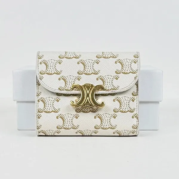 Ví Nữ Celine Ivory Triomphe Wallet Màu Kem Họa Tiết - Túi xách - Vua Hàng Hiệu