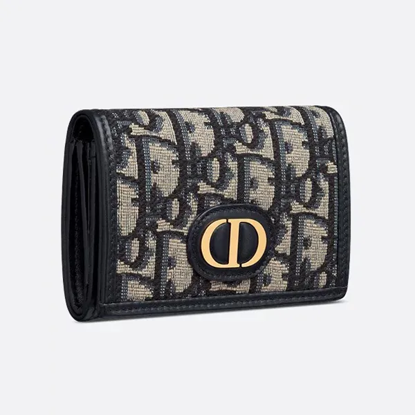 Ví Nữ Dior 30 Montaigne Blue Oblique Jacquard Wallet Màu Xanh