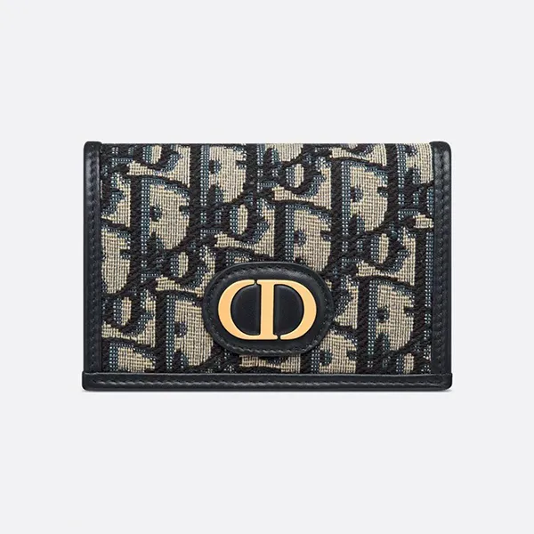 Ví Nữ Dior 30 Montaigne Blue Oblique Jacquard Wallet Màu Xanh