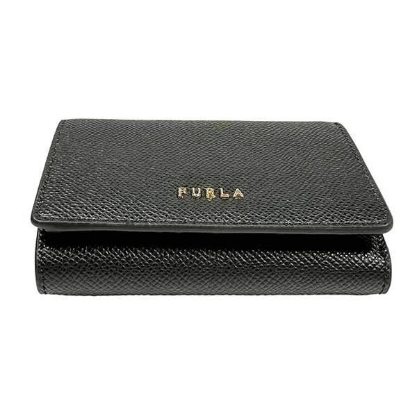 Ví Nữ Furla Tri-fold Wallet Leather Compact Logo Metal Màu Đen