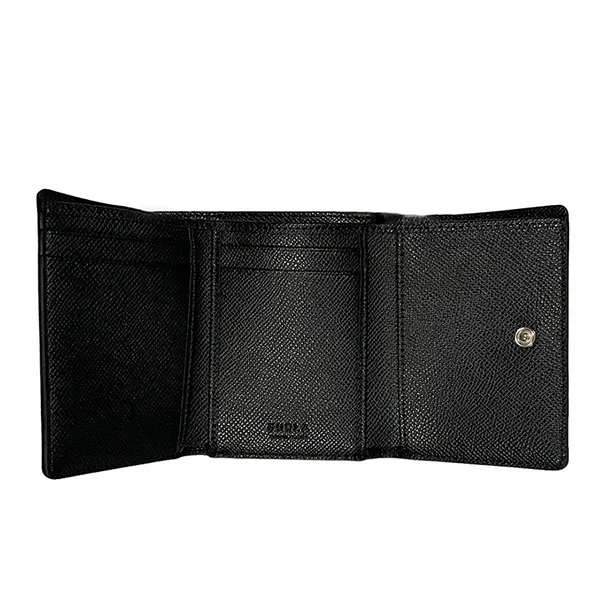 Ví Nữ Furla Tri-fold Wallet Leather Compact Logo Metal Màu Đen
