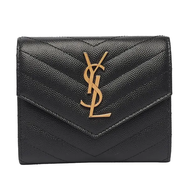 Ví Nữ Yves Saint Laurent YSL Matelasse' Cassandre Compact Tri-Fold Wallet Màu Đen - Túi xách - Vua Hàng Hiệu