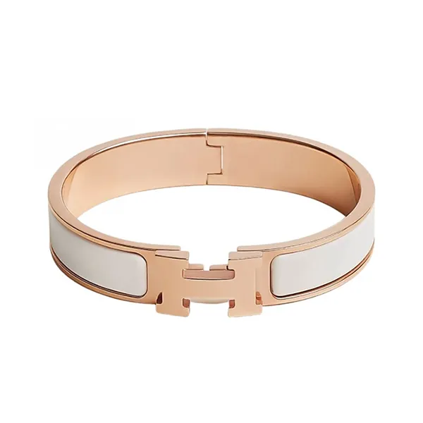 Vòng Đeo Tay Nữ Hermès Clic H Bracelet Bangle White/ Rose Gold Màu Trắng Phối Vàng Hồng