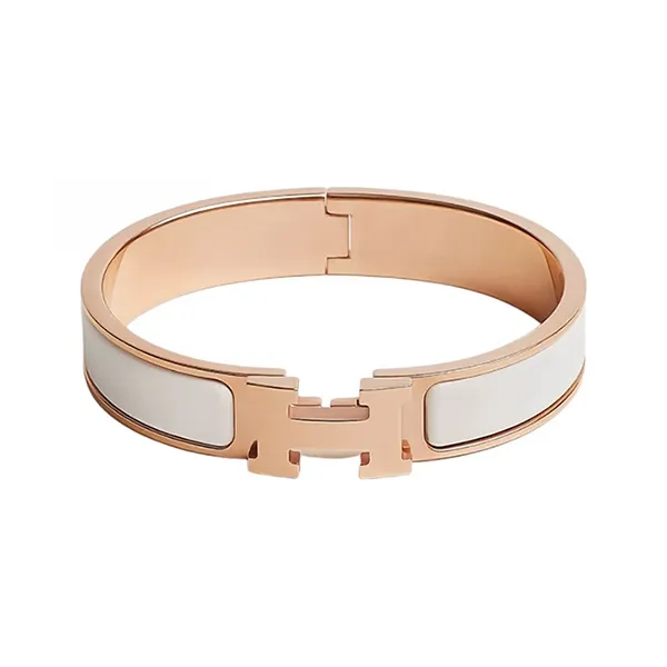 Vòng Đeo Tay Nữ Hermès Clic H Bracelet Bangle White/ Rose Gold Màu Trắng Phối Vàng Hồng