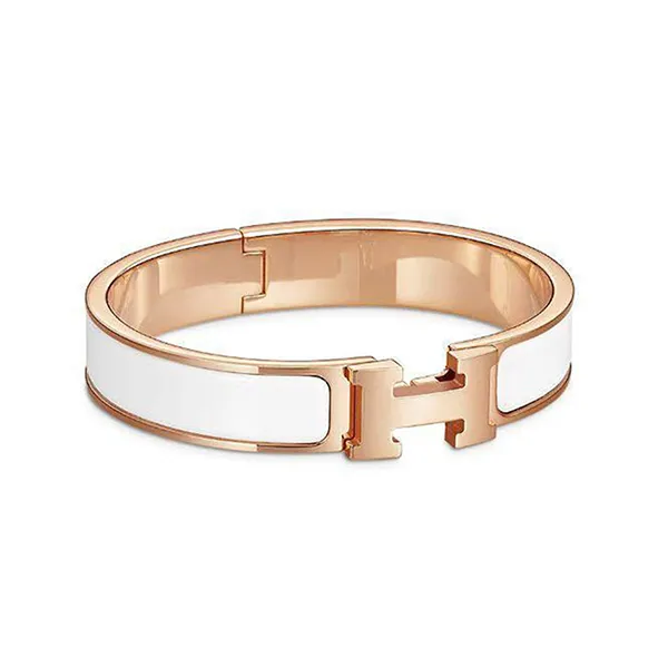 Vòng Đeo Tay Nữ Hermès Clic H Bracelet Bangle White/ Rose Gold Màu Trắng Phối Vàng Hồng