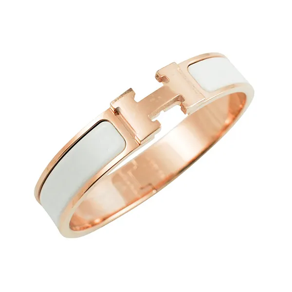 Vòng Đeo Tay Nữ Hermès Clic H Bracelet Bangle White/ Rose Gold Màu Trắng Phối Vàng Hồng