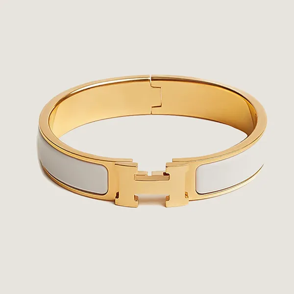 Vòng Đeo Tay Nữ Hermès Clic H Bracelet Blanc GHW PM Màu Vàng Trắng
