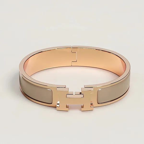 Vòng Đeo Tay Nữ Hermès Clic H Bracelet Marron Glacé Màu Vàng Hồng