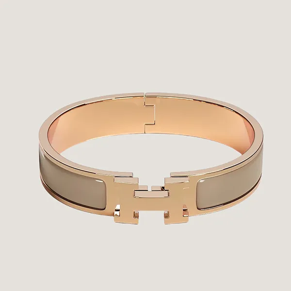 Vòng Đeo Tay Nữ Hermès Clic H Marron Glacé Bracelet Màu Vàng Hồng