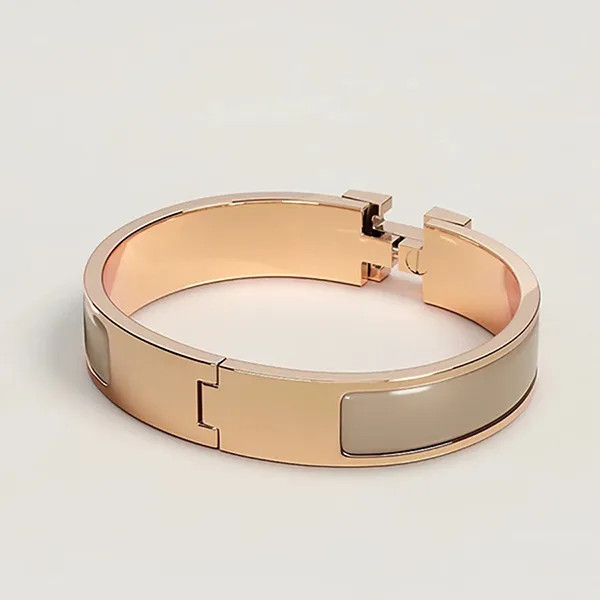 Vòng Đeo Tay Nữ Hermès Clic H Marron Glacé Bracelet Màu Vàng Hồng