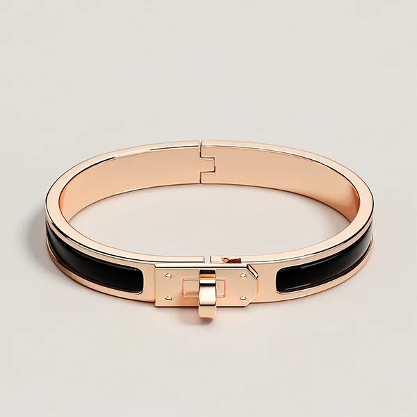 Vòng Đeo Tay Nữ Hermès Mini Clic Kelly Bracelet Black Màu Vàng Hồng Phối Đen