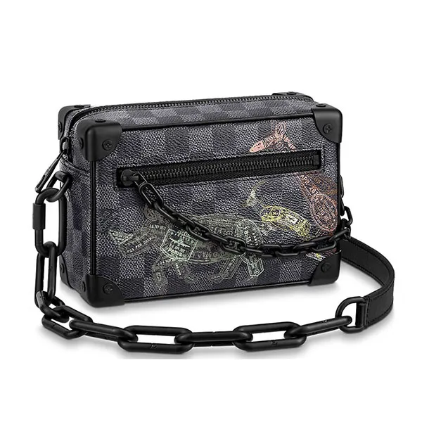 Túi Đeo Chéo Nam Louis Vuitton LV Mini Soft Trunk Damier Graphite Canvas Màu Đen Xám